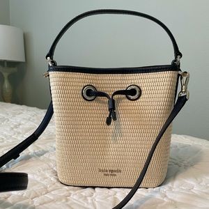 Kate Spade Small Straw & Navy Bucket Bag - NWOT
